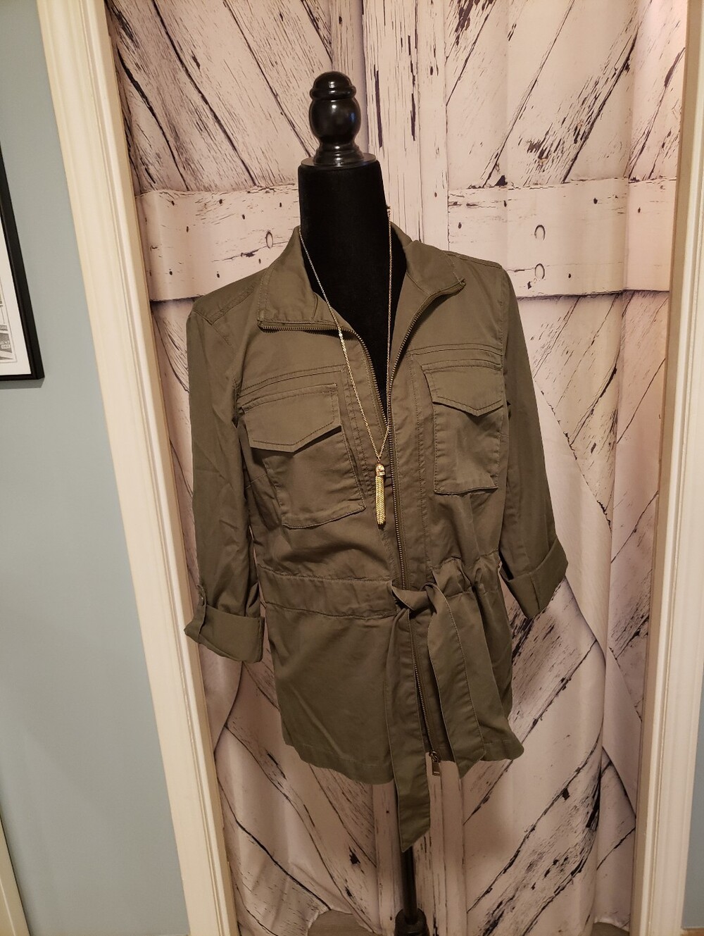Reitmans Olive Green Utility Jacket with Waist Tie